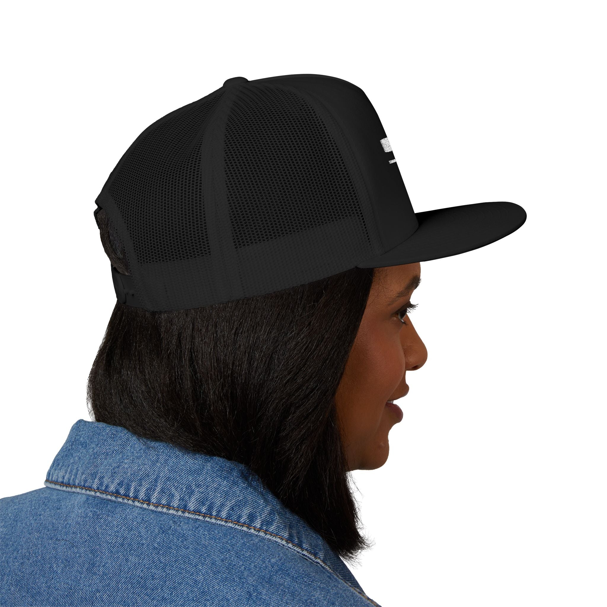 Trucker Cap — Embroidered Distressed Rectangle Design